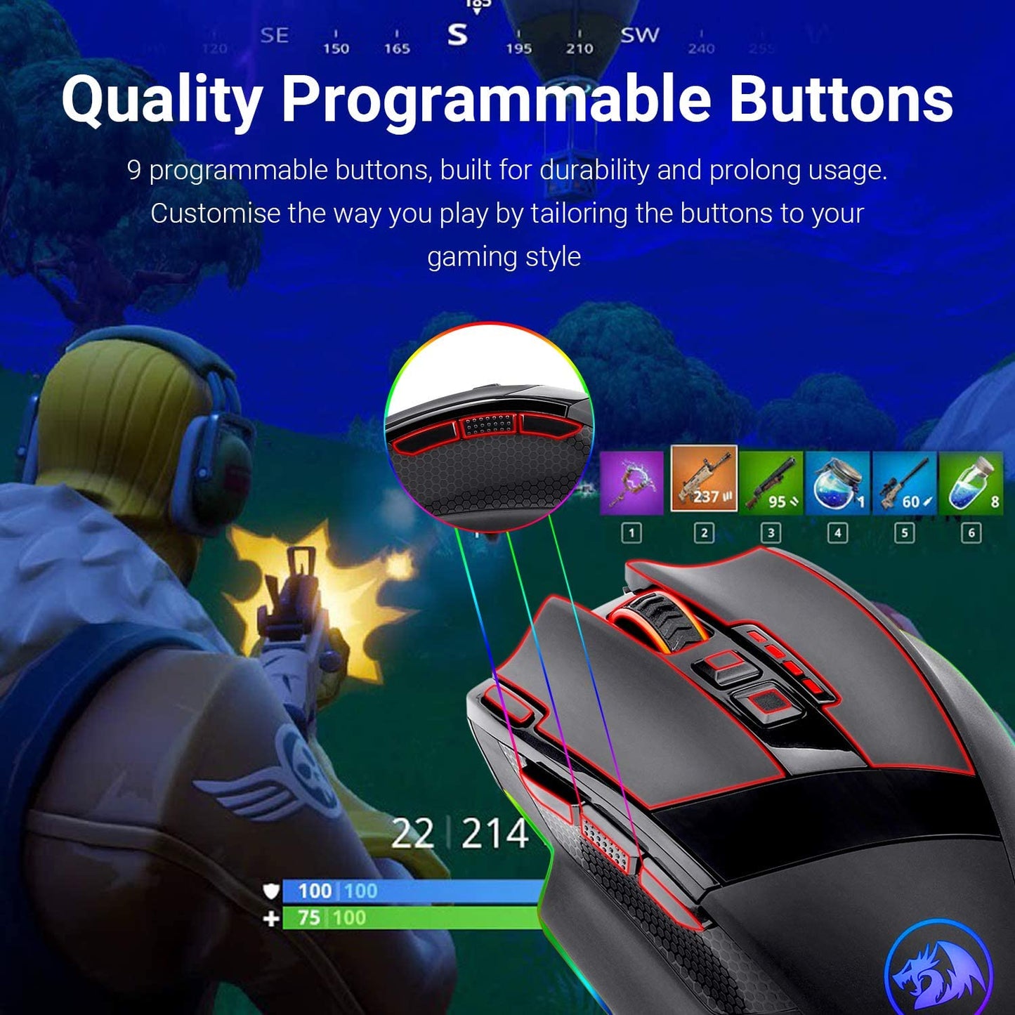 M801 PC Gaming Mouse LED RGB Backlit MMO 9 Programmable Buttons Mouse with Macro Recording Side Buttons Rapid Fire Button for Windows Computer Gamer (Wireless, Black)