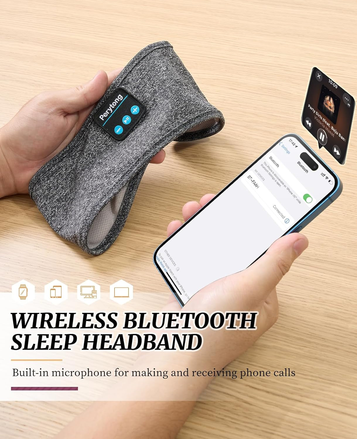 Sleep Headphones Wireless, Bluetooth Sports Headband Headphones with Ultra-Thin HD Stereo Speakers Perfect for Sleeping,Workout,Jogging,Yoga,Insomnia, Air Travel, Meditation, Grey
