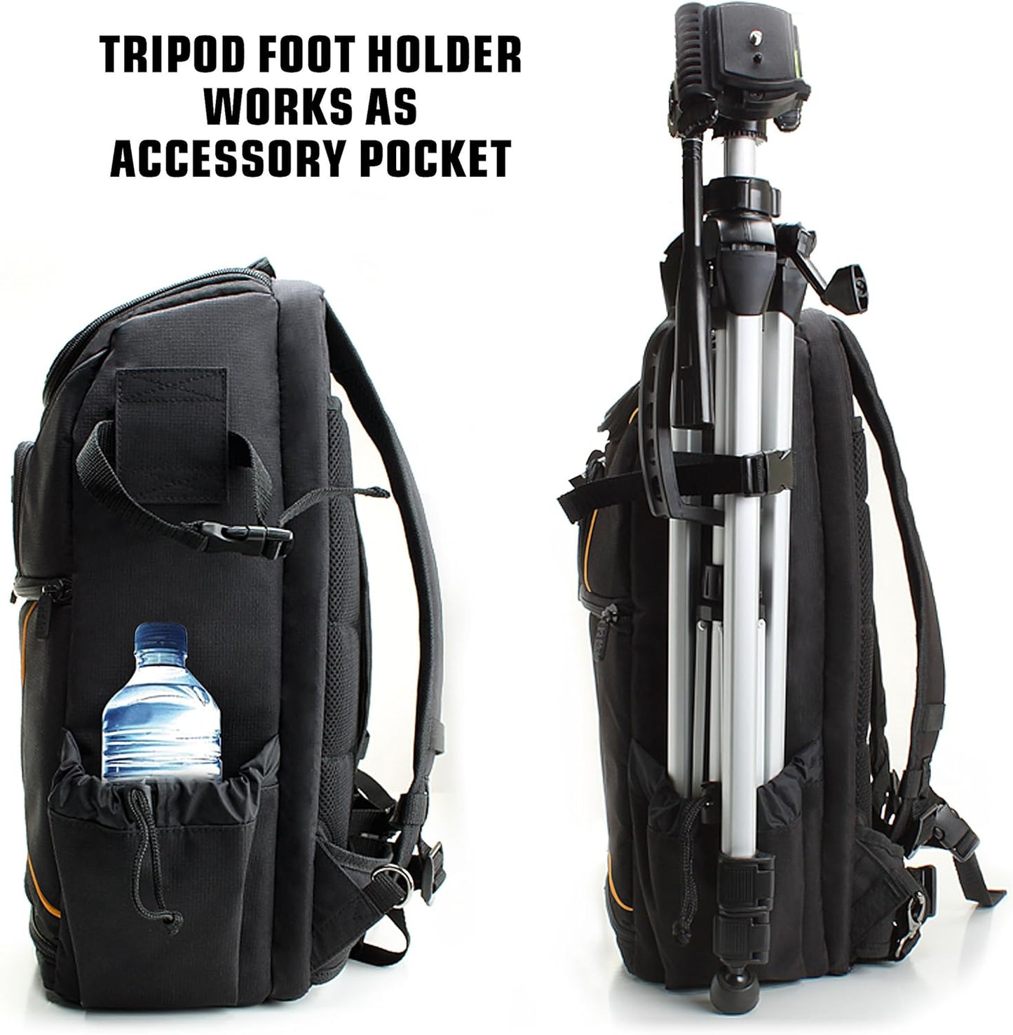 DSLR Camera Backpack Case (Orange) - 15.6 Inch Laptop Compartment, Padded Custom Dividers, Tripod Holder, Rain Cover, Long-Lasting Durability and Storage Pockets - Compatible with Many Dslrs