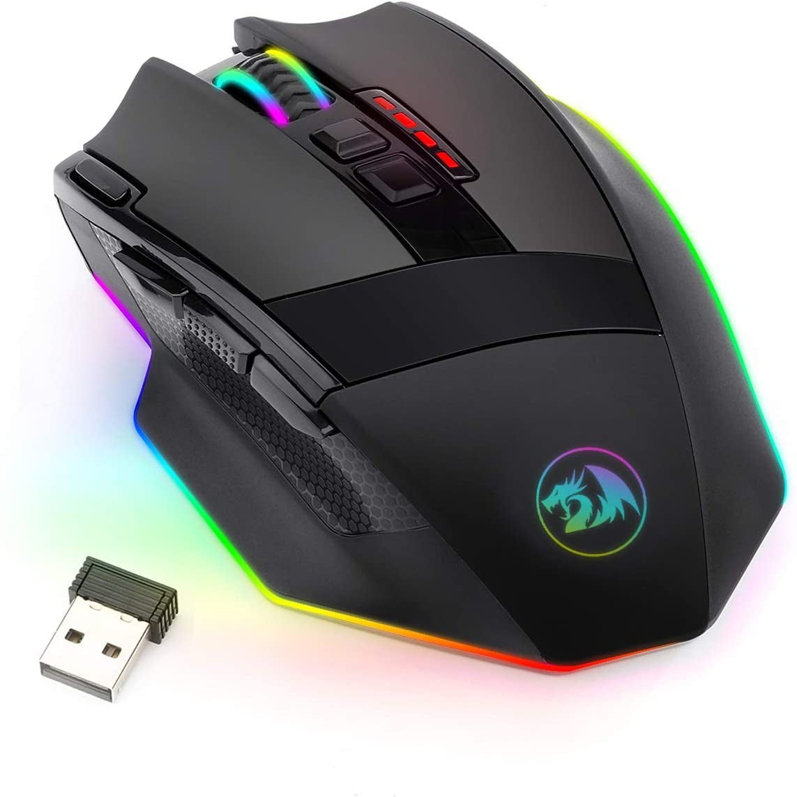 M801 PC Gaming Mouse LED RGB Backlit MMO 9 Programmable Buttons Mouse with Macro Recording Side Buttons Rapid Fire Button for Windows Computer Gamer (Wireless, Black)